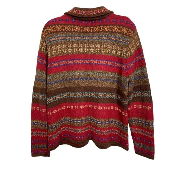 Vintage TIARA INTERNATIONAL Women's Zip Sweater Large Nordic Tribal Red Multi - Picture 14 of 14